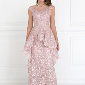 DUSTY ROSE PROM PARTY EVENING ILLUSION NECK LONG SLEEVELESS like Mac duggal